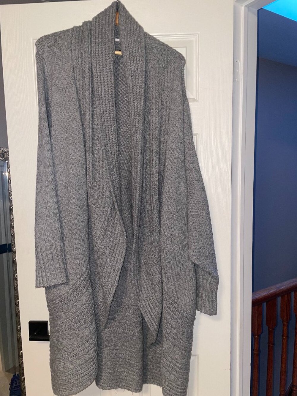 Torrid Heather Grey Open Front Draped Cable Knit Longline Cardigan Size 5
